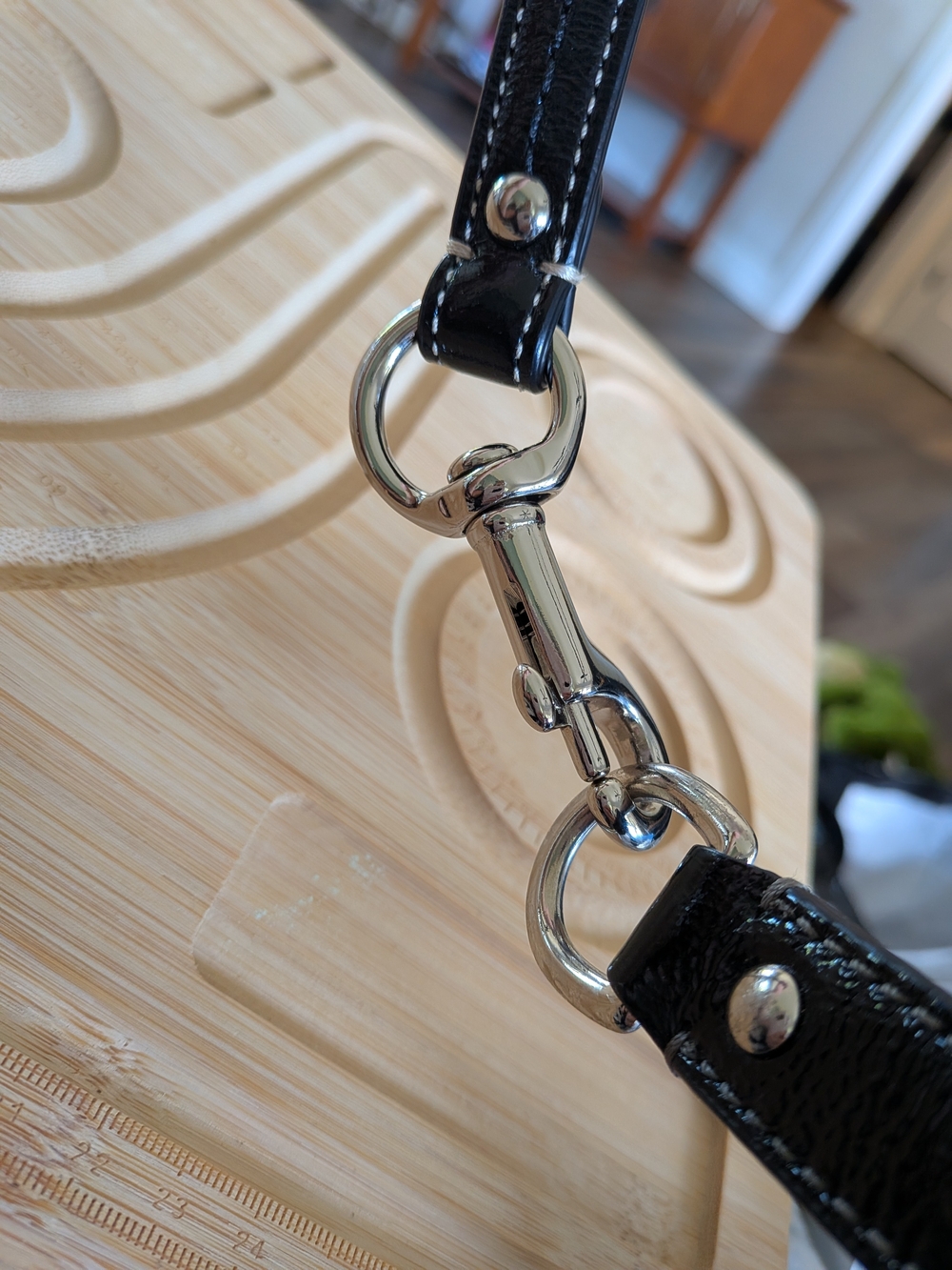 Coach Replacement Blck Patent Leather Strap wSilver Dog Leash & Center Extndr - Picture 7 of 9